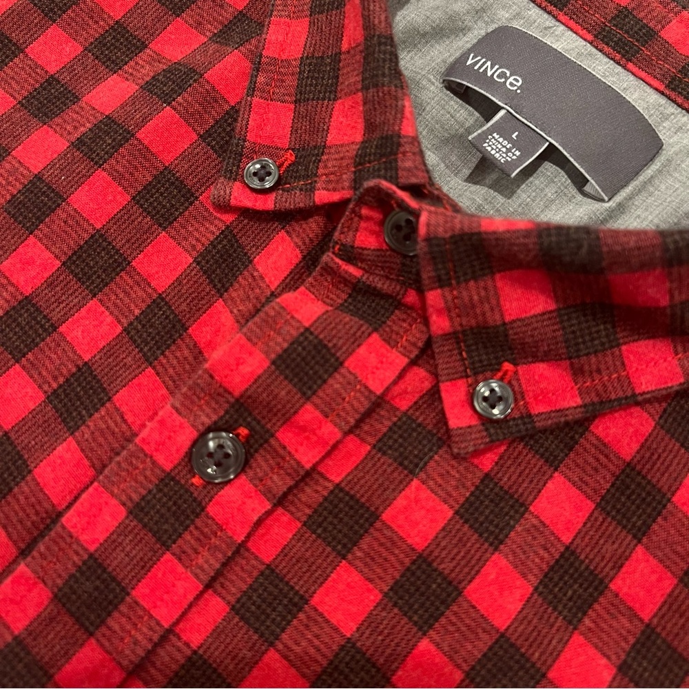 Vince Men’s Red/Black Buffalo Plaid Flannel Button Up Shirt Large Long-Sleeve